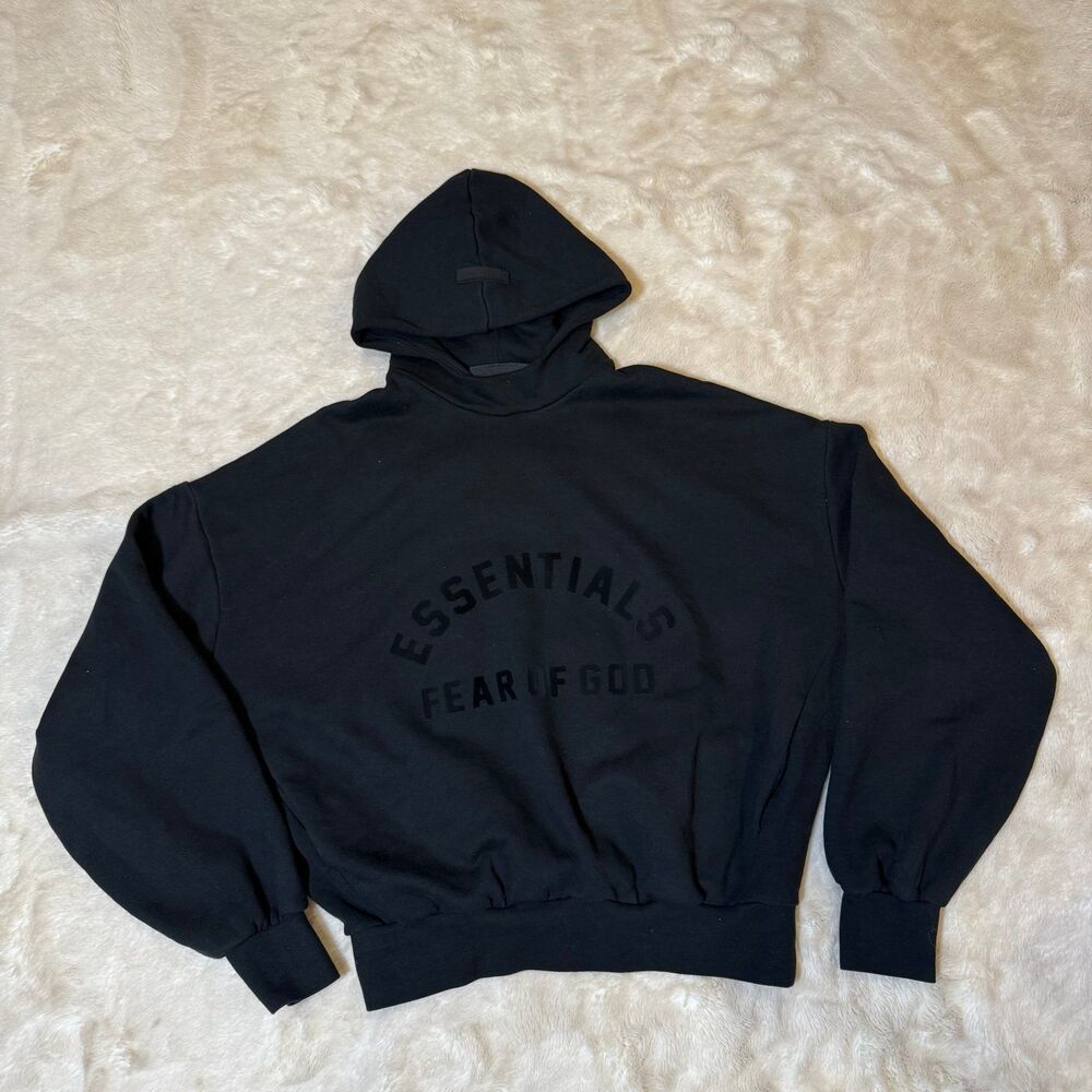 Fear of God Essentials Arch Logo Hoodie Jet Black SS23 Size Small